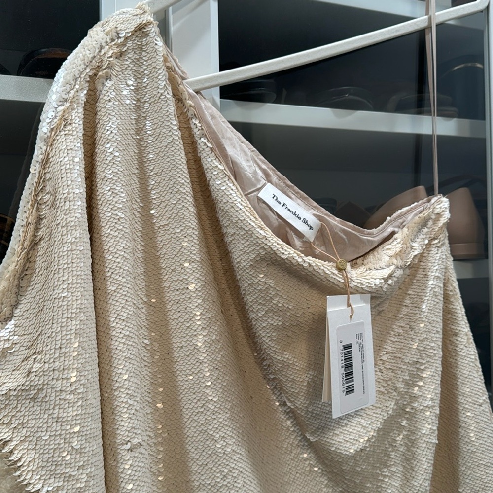 The Frankie Shop One Shoulder Cream Sequin Dress (XL new with tags)